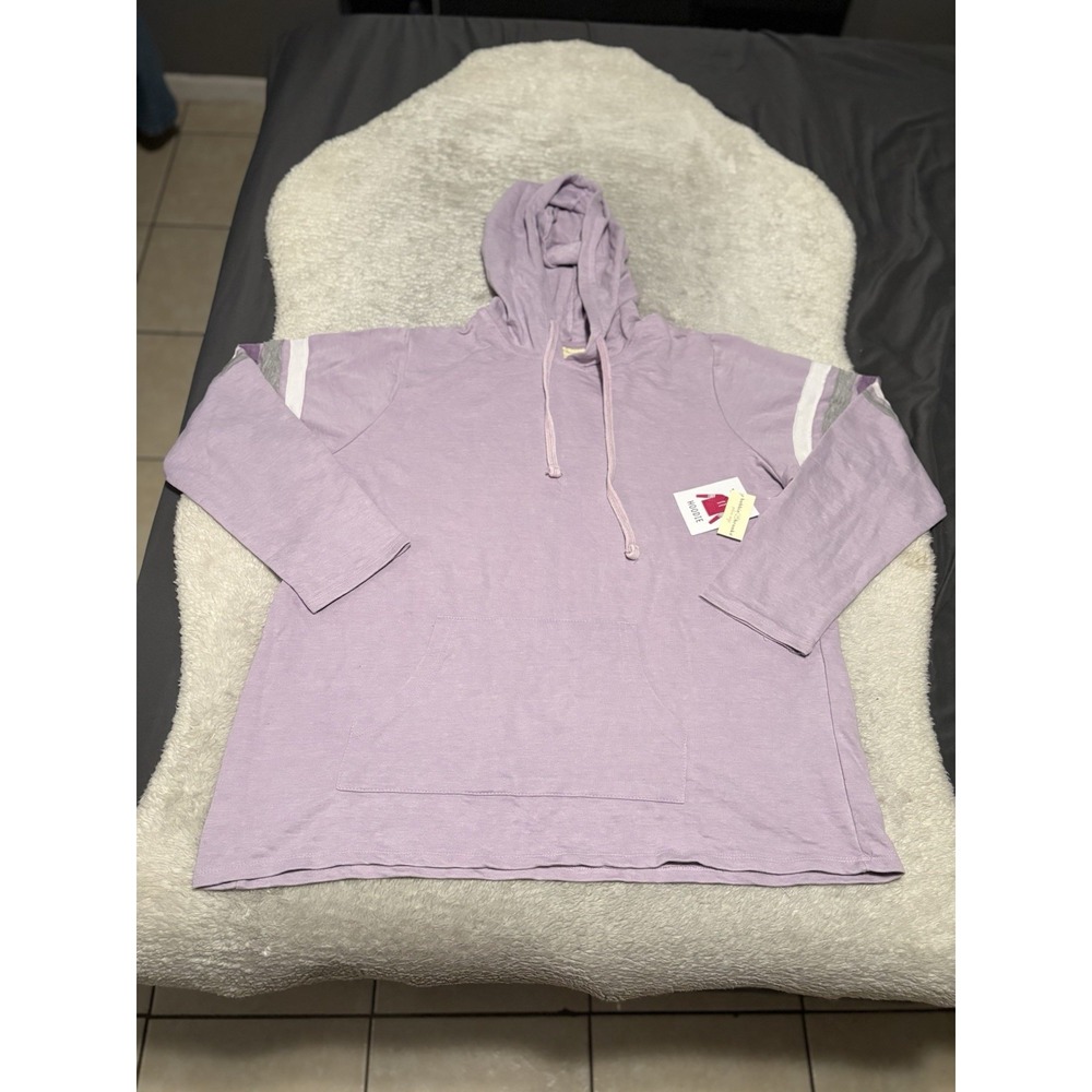 Bobbie Brooks Purple Hoodie Sweatshirt Sleeve Stripe Kangaroo Pocket Women 2X